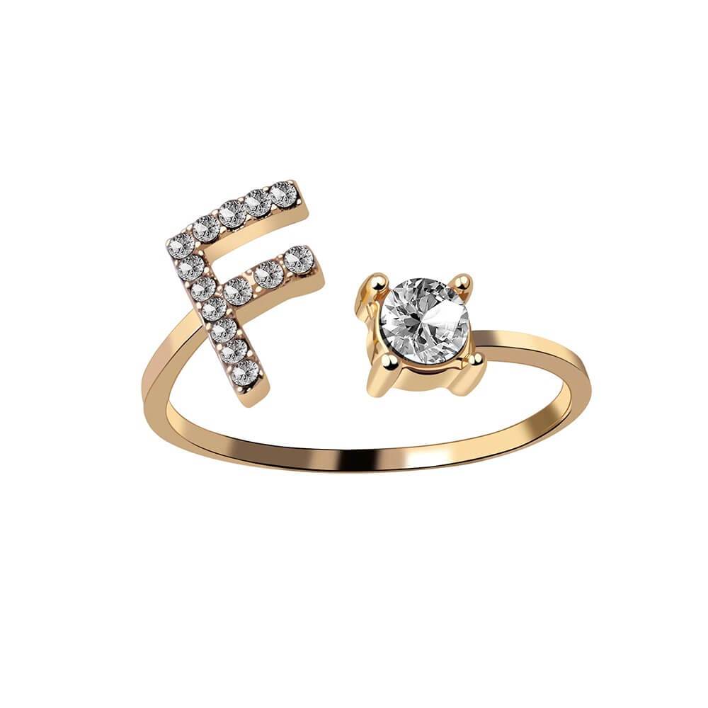 Buchstaben Ring mit Zirkonia – Verstellbar