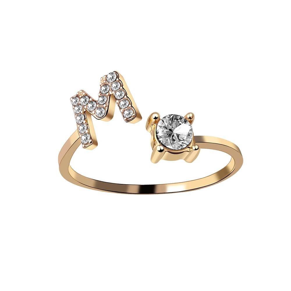 Buchstaben Ring mit Zirkoniastein – Verstellbar