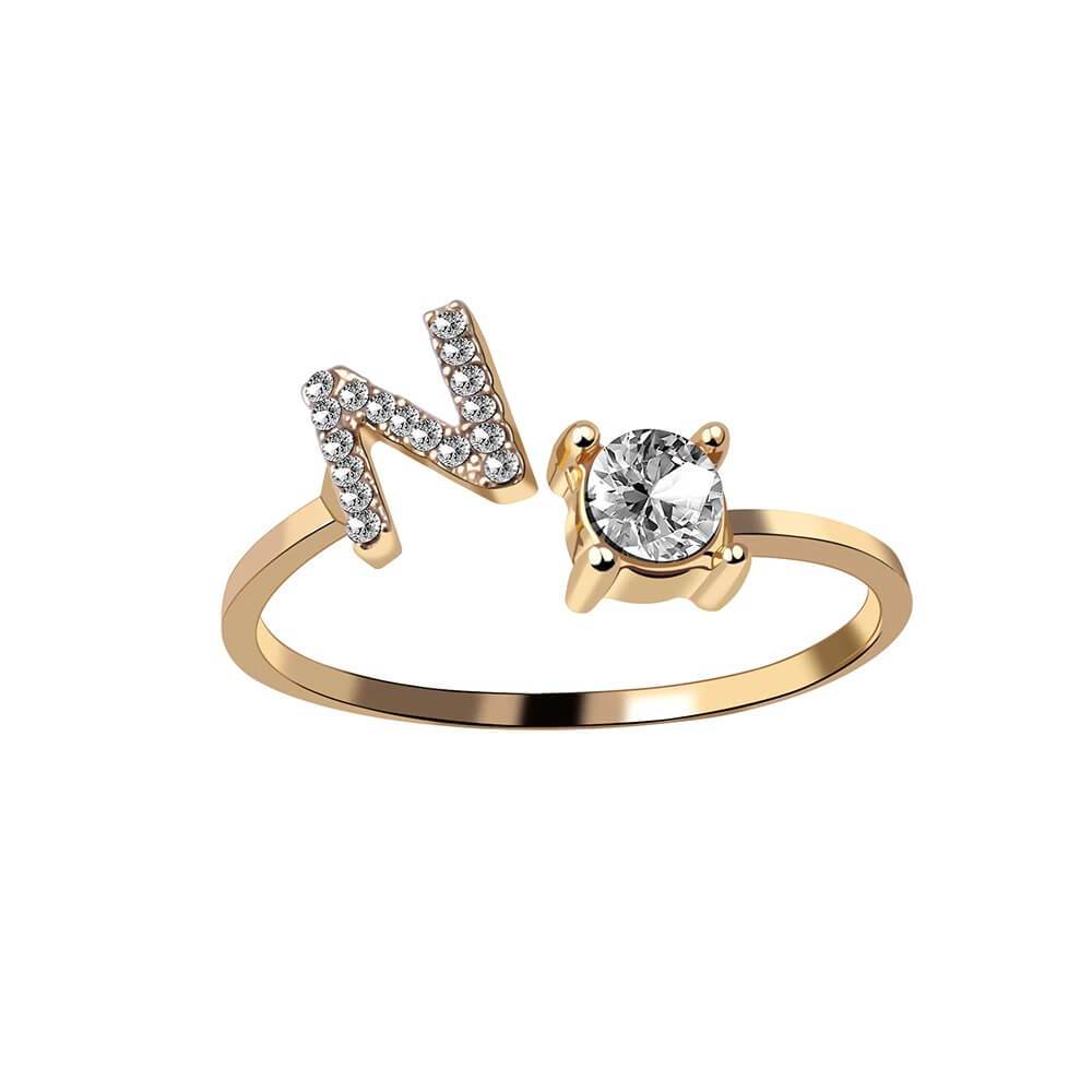 Buchstaben Ring mit Zirkonia – Verstellbar