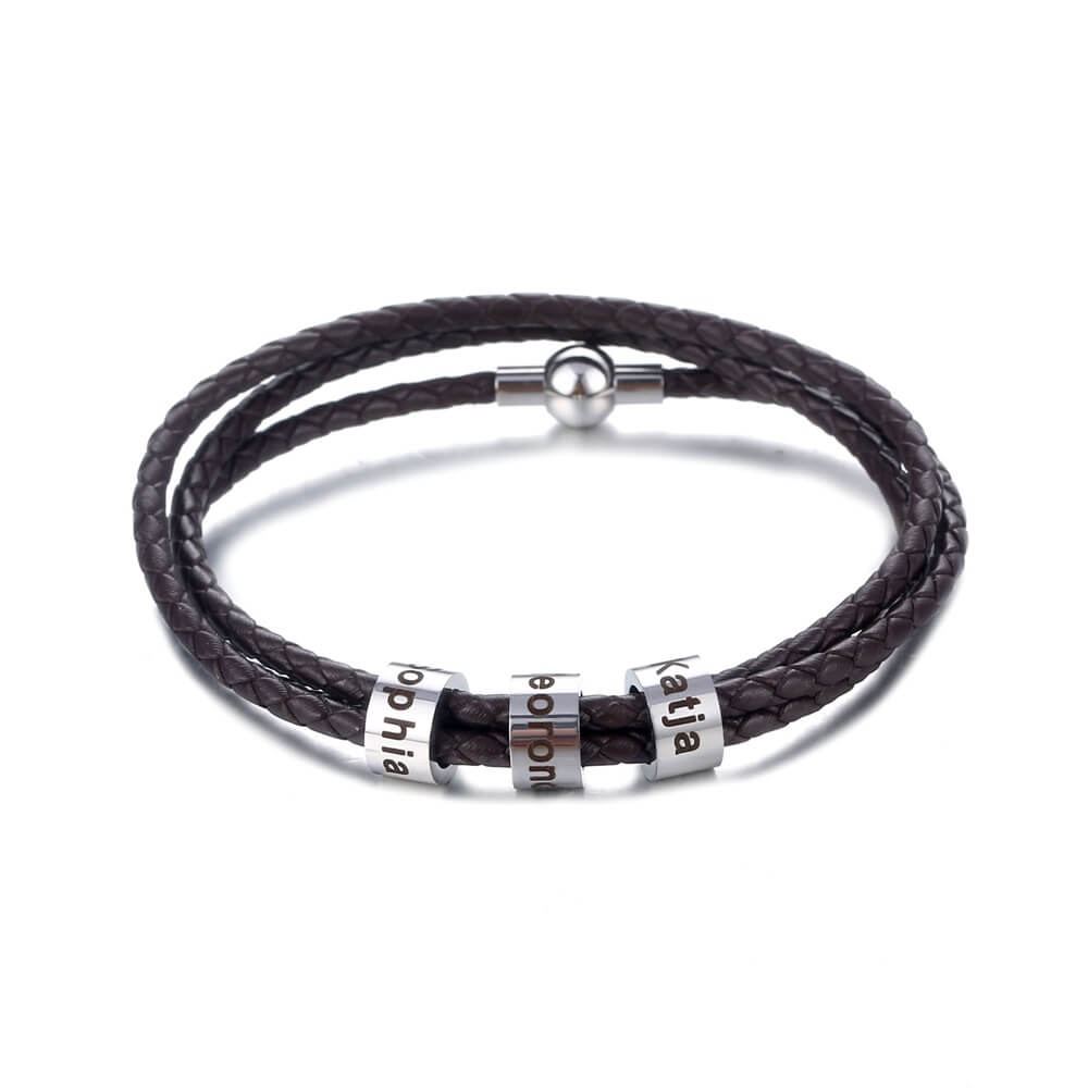 LOANYA Lederarmband für Herren mit personalisierten Beads Loanya Braun 17 cm 