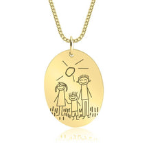 Lade das Bild in den Galerie-Viewer, LOANYA persönliche Kinderzeichnung als Halskette mit ovalem Anhänger Loanya Gold Halskette (40 cm) 
